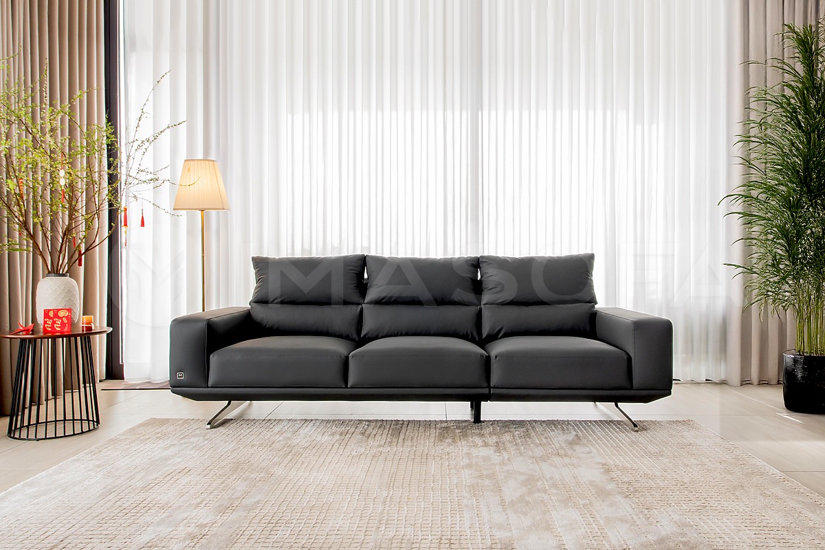 Floren - Sofa băng da nhân tạo màu đen