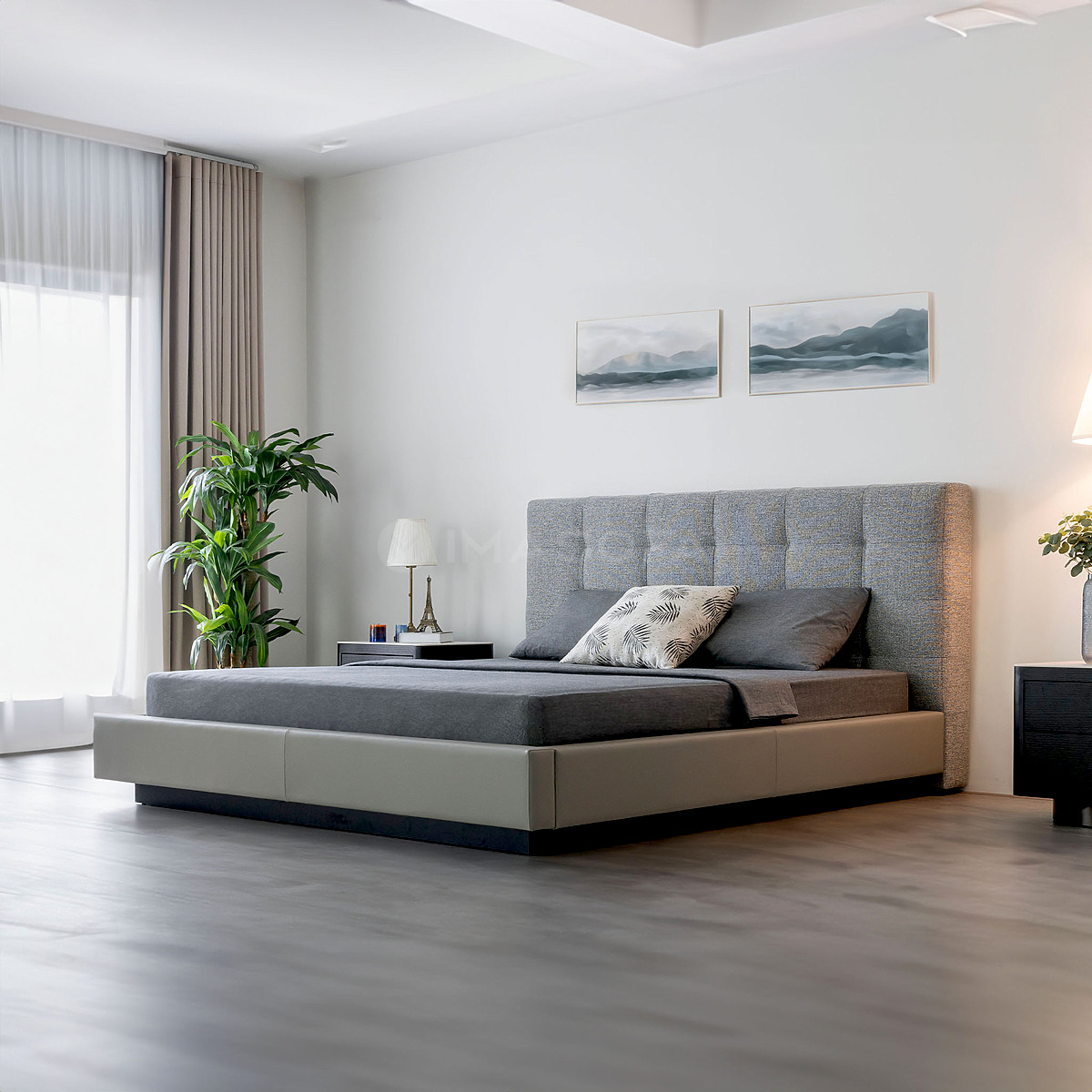 Giường Lucio vải màu xám nhạt