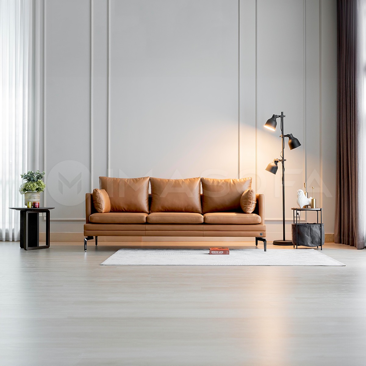 Sofa băng Bella da bò nhân tạo màu da bò