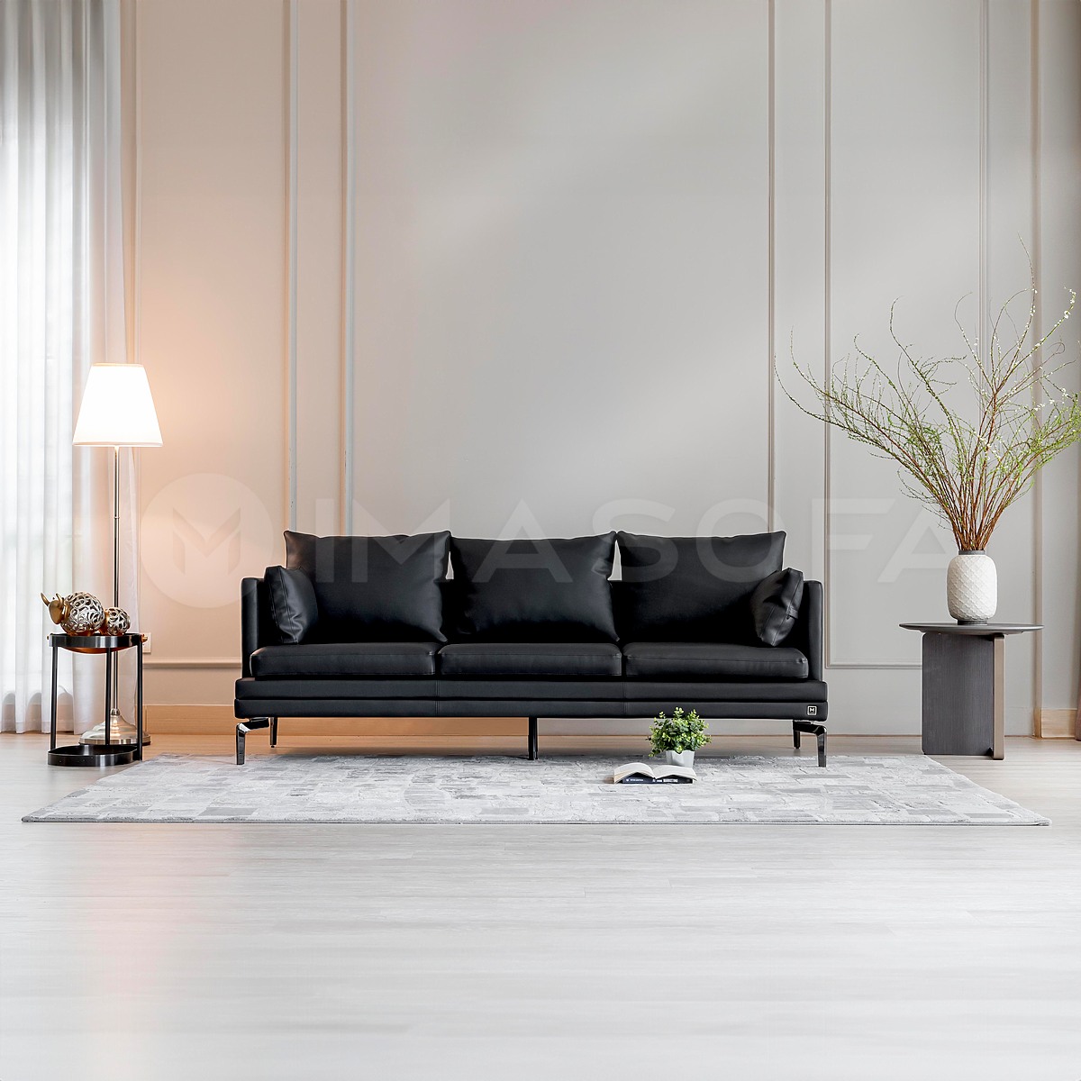 Sofa băng Bella da bò nhân tạo màu đen