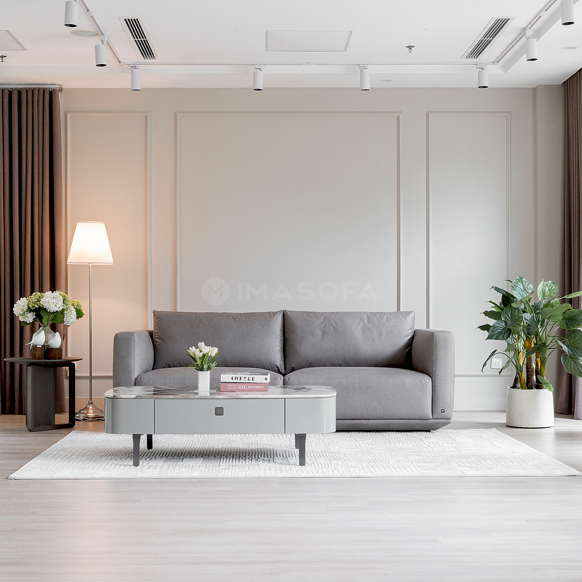 Sofa băng Casa da bò nhân tạo màu xám nhạt