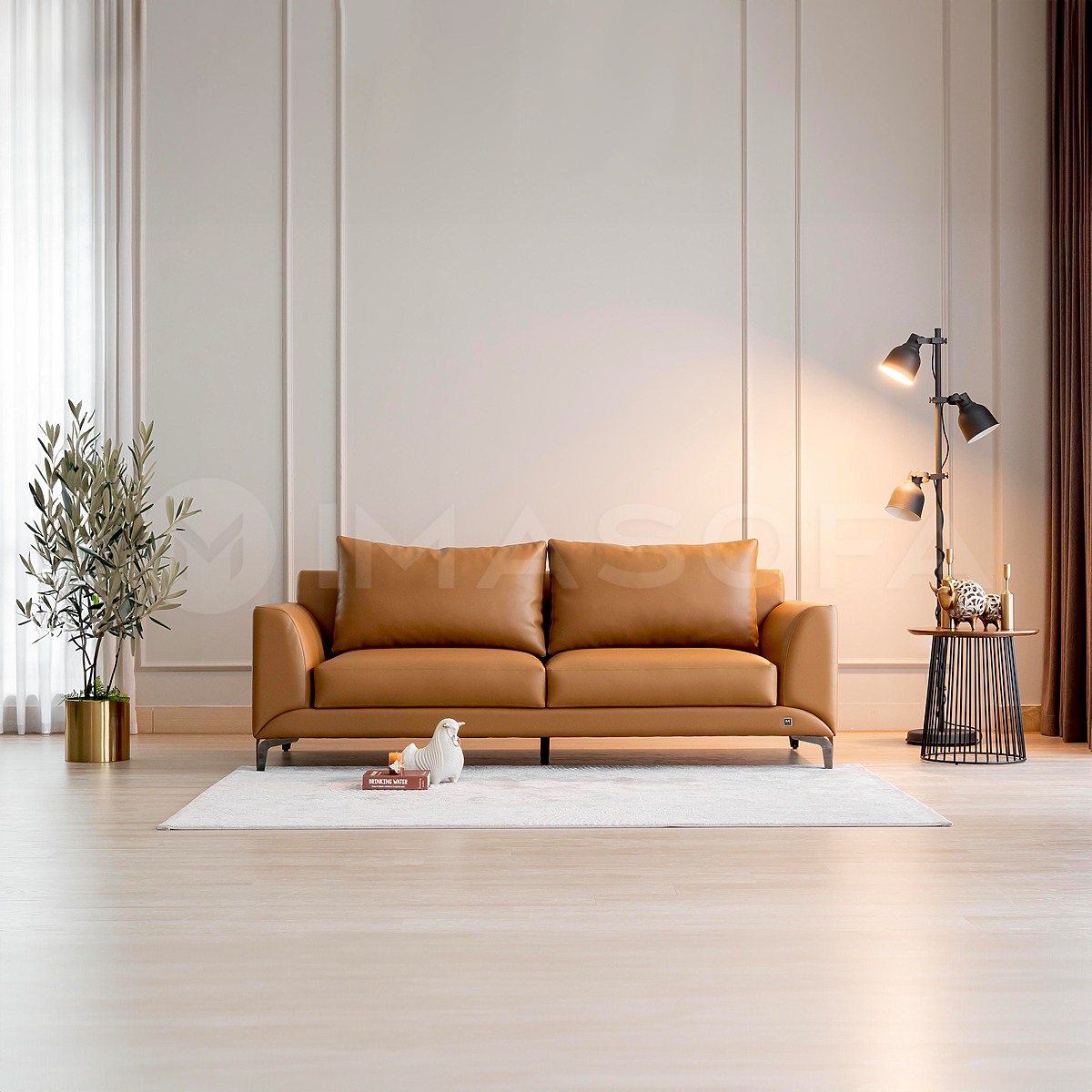 Sofa băng Famigo da bò nhân tạo màu da bò