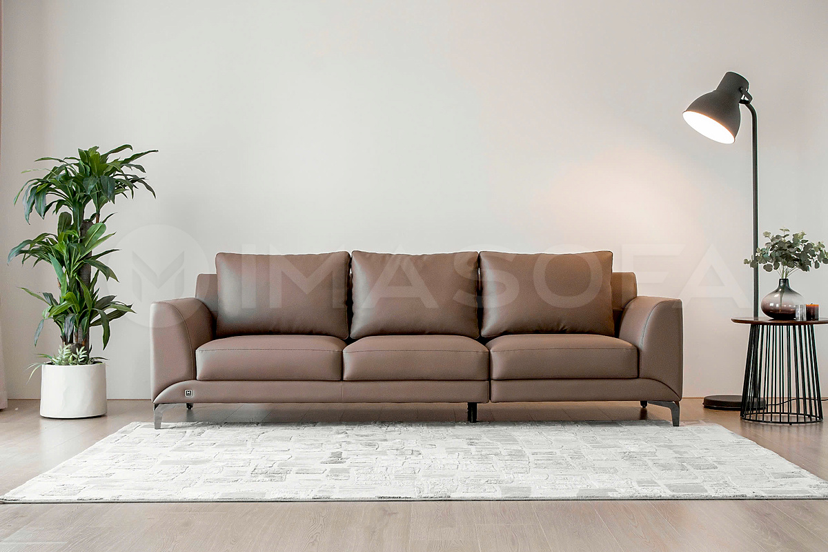 Sofa băng Famigo da bò nhân tạo màu nâu
