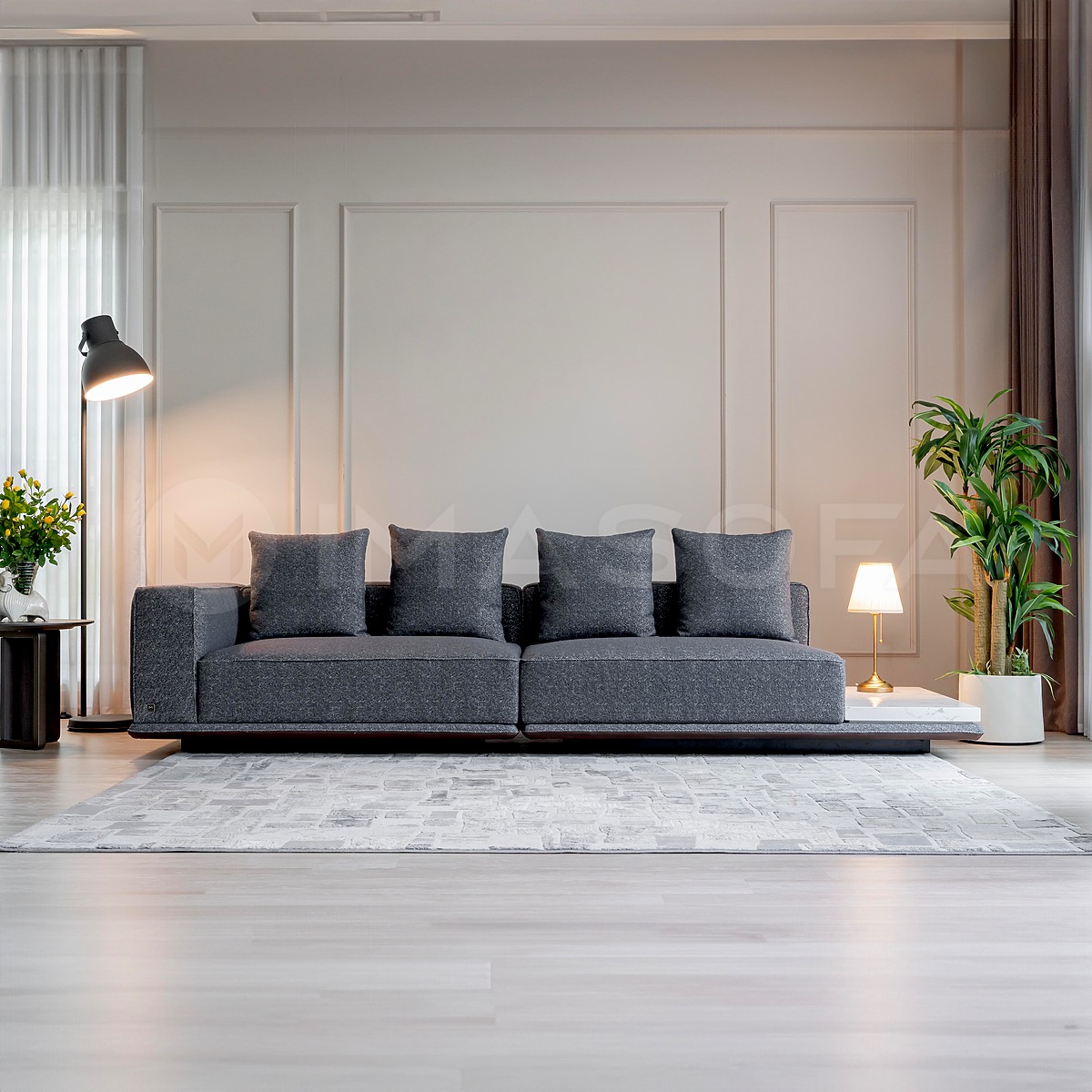 Sofa băng Firenze vải màu xám nhạt