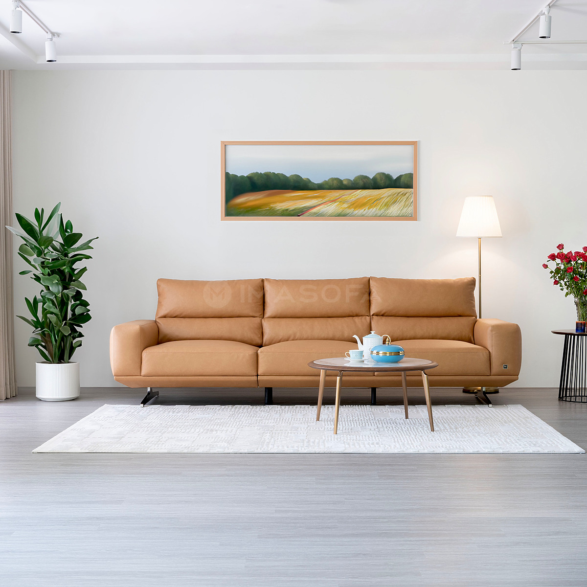 Sofa băng Floren da bò nhân tạo màu da bò