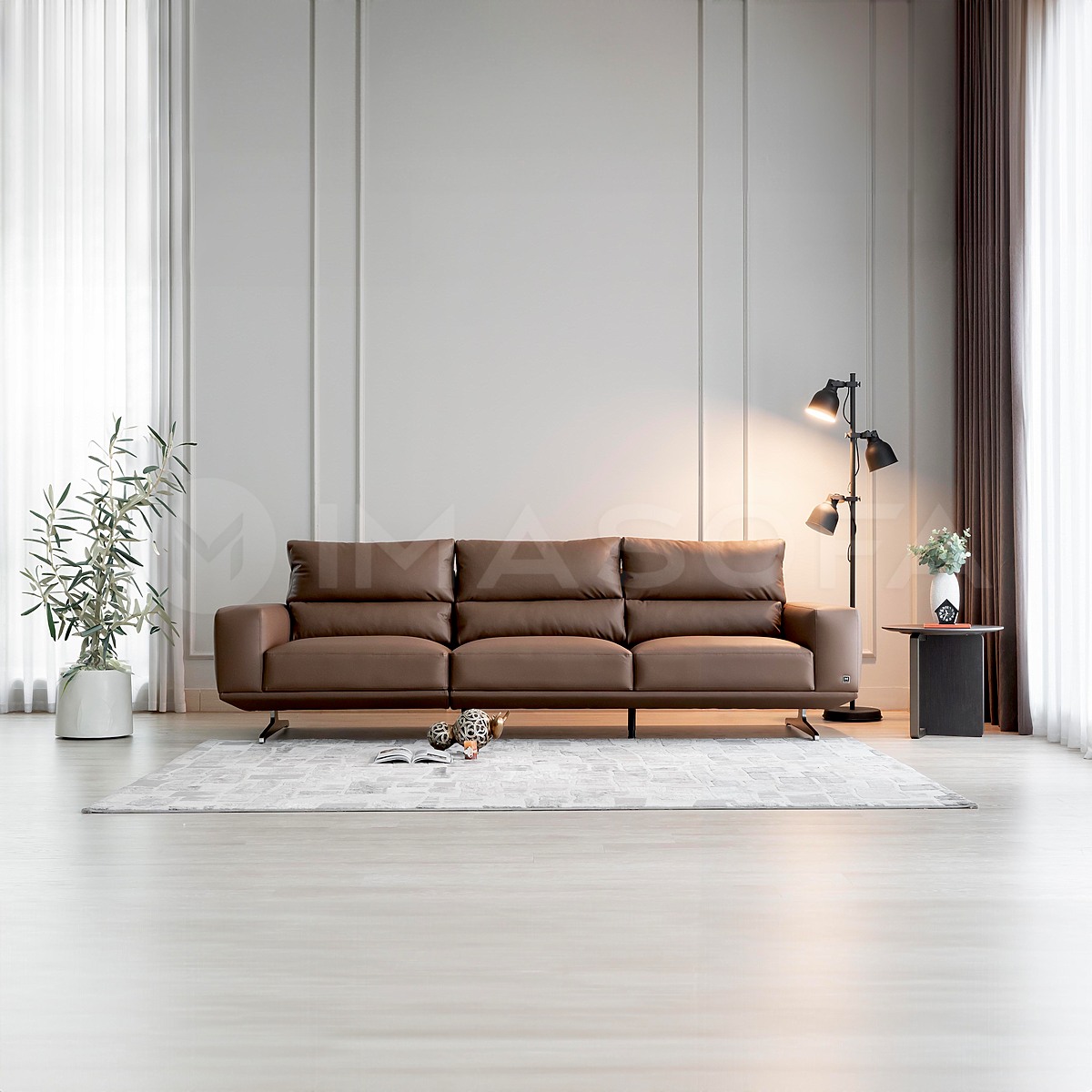 Sofa băng Floren da bò nhân tạo màu nâu