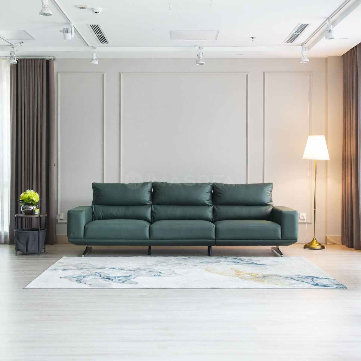 Sofa băng Floren da bò nhân tạo màu xanh lá