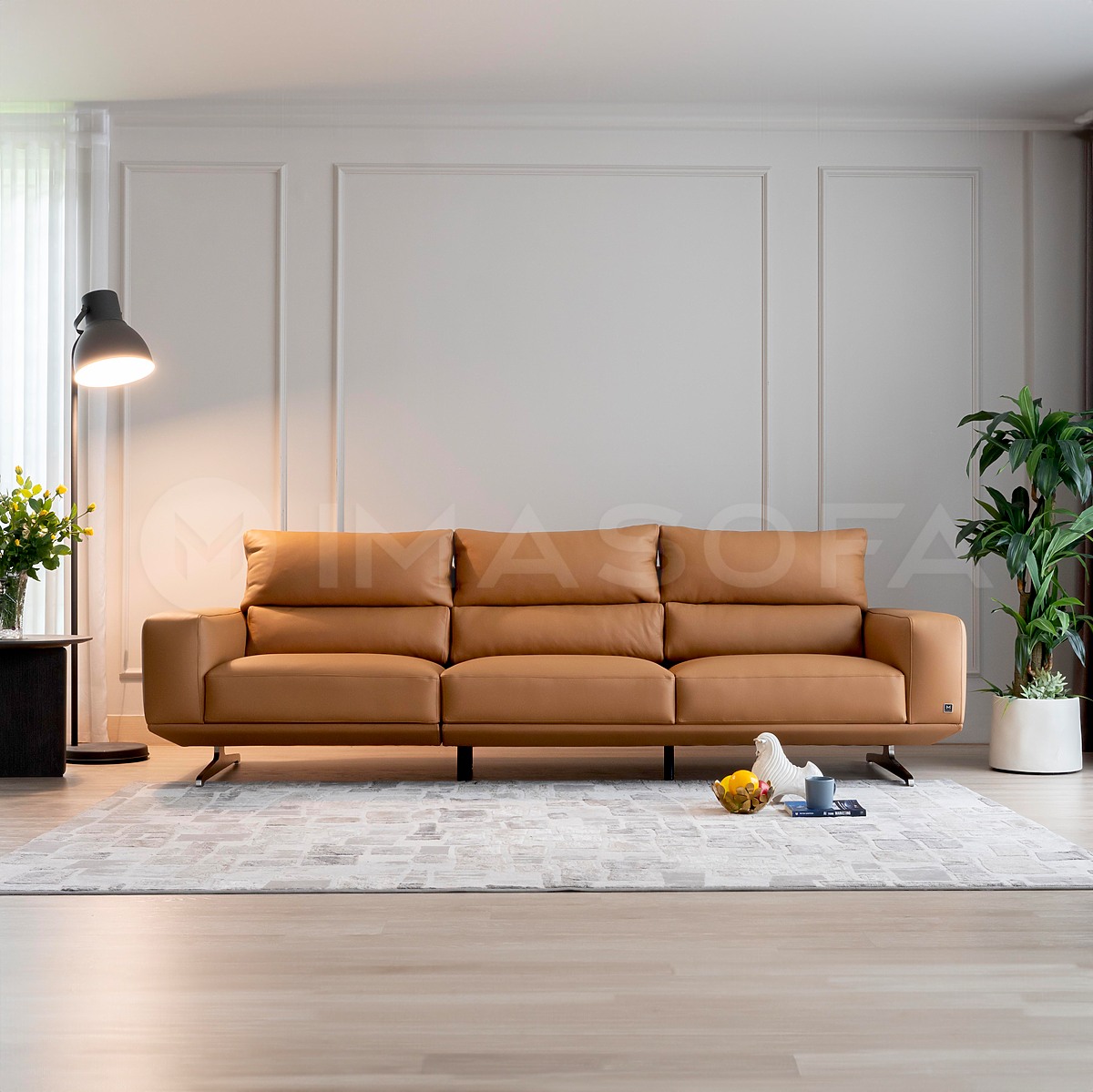 Sofa băng Floren da bò tự nhiên màu da bò