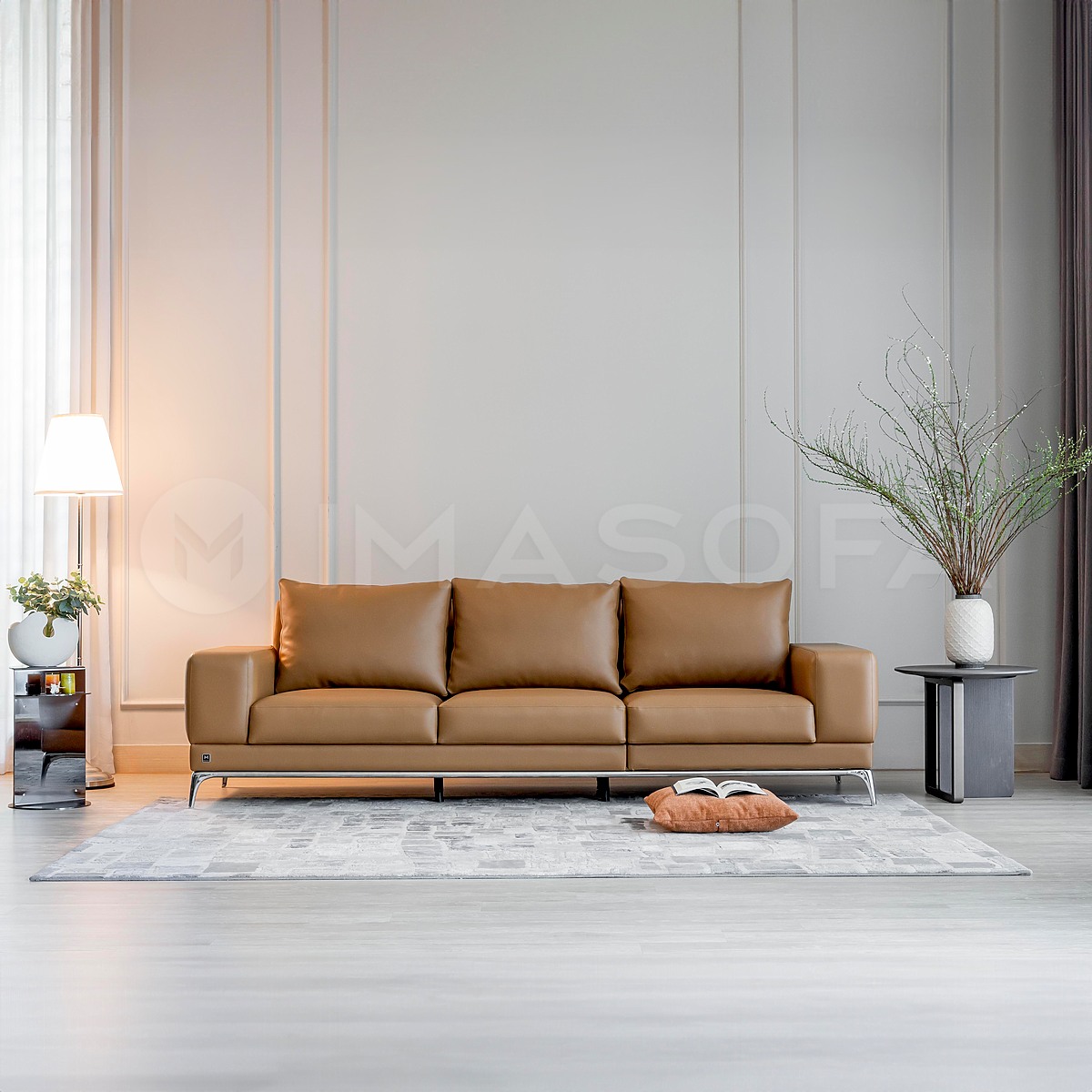 Sofa băng Jamil da bò nhân tạo màu da bò