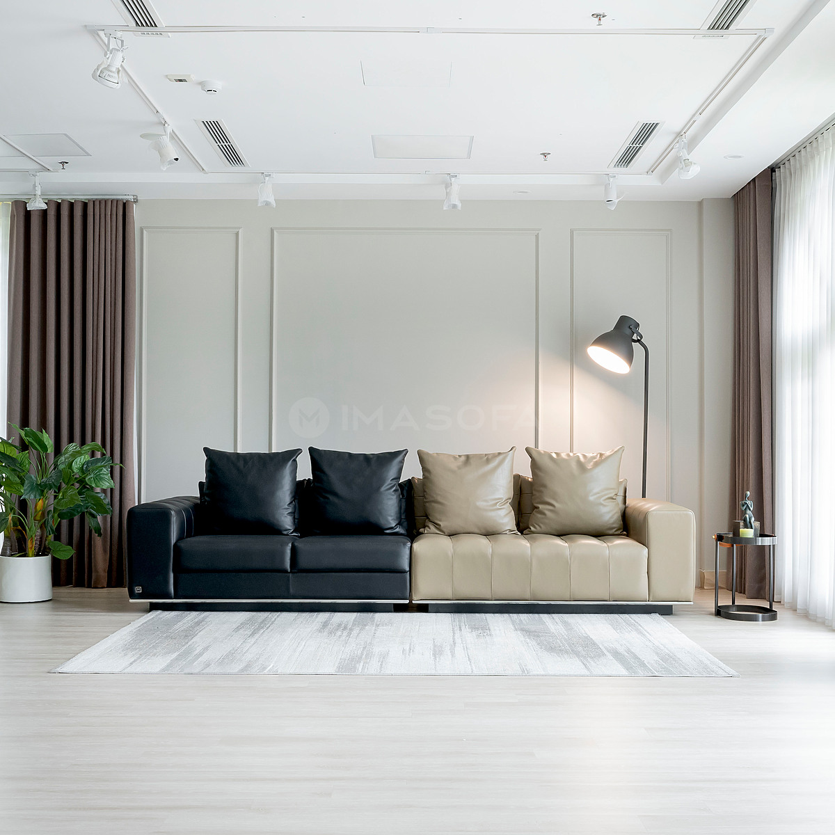 Sofa băng Libero da bò tự nhiên màu đen