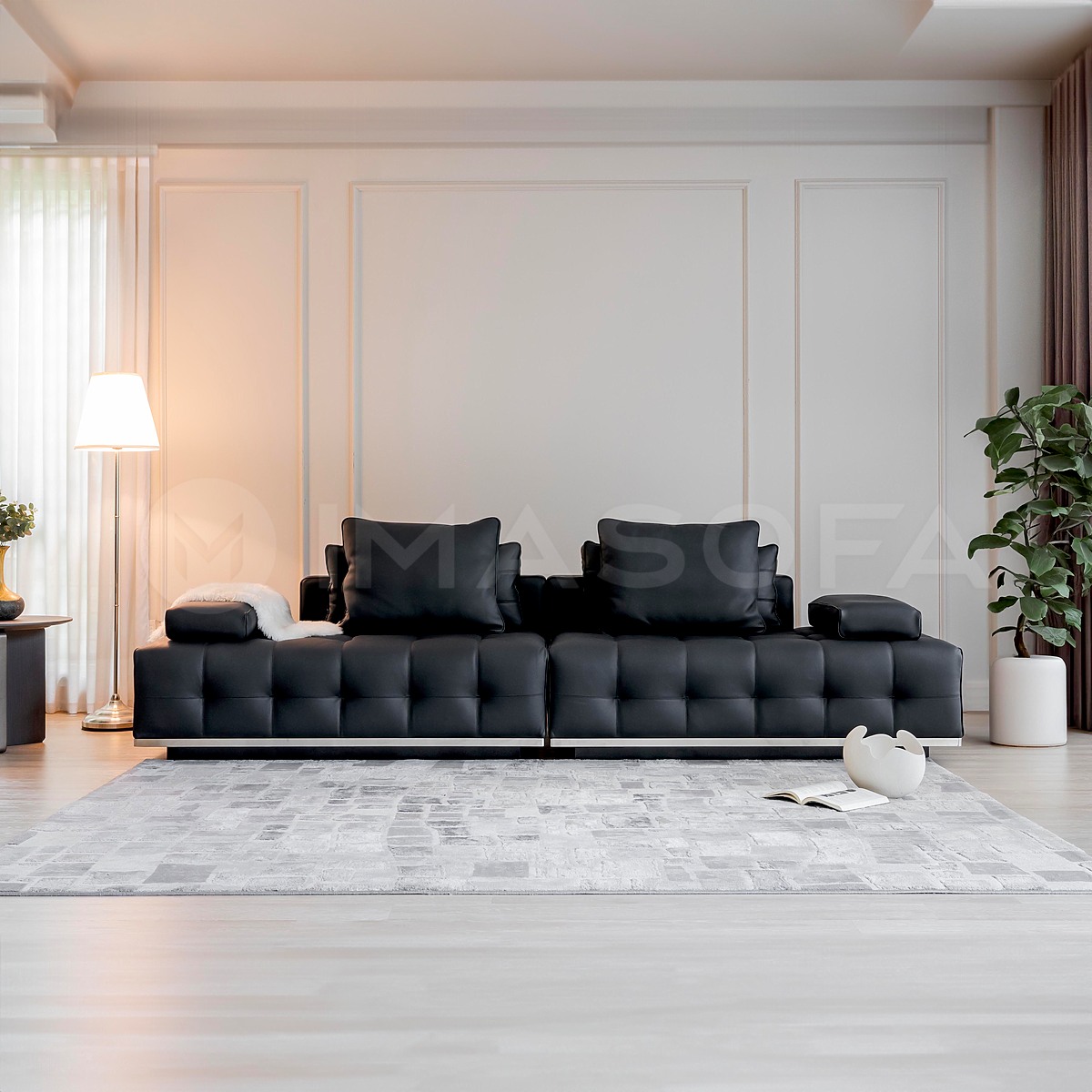 Sofa băng Lumio da bò tự nhiên màu đen