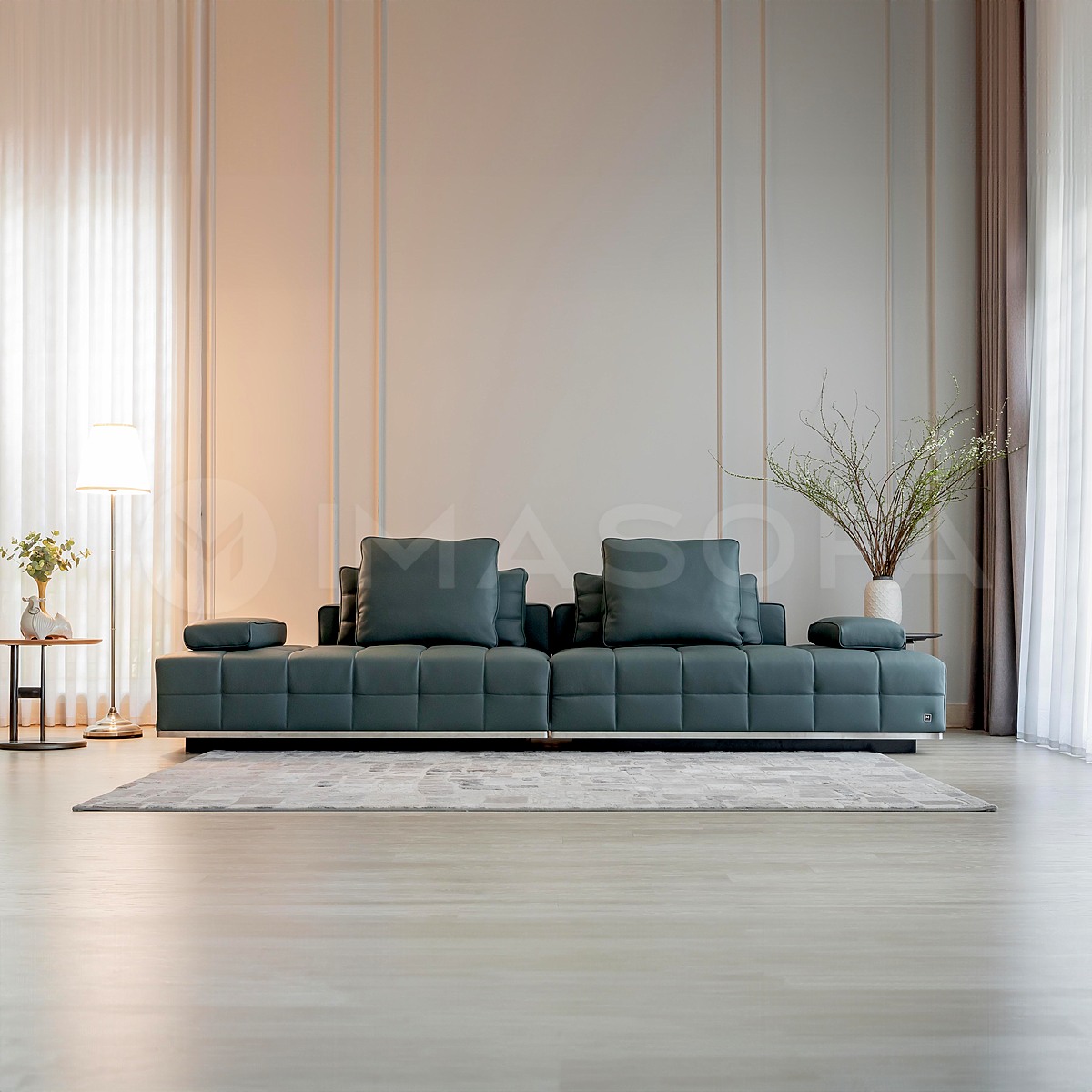Sofa băng Lumio da bò tự nhiên màu xanh lá