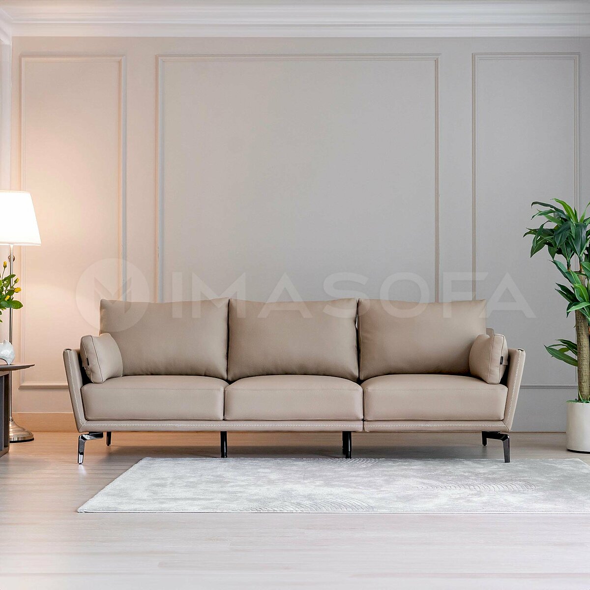Sofa băng Napoli da bò tự nhiên màu kem sáng