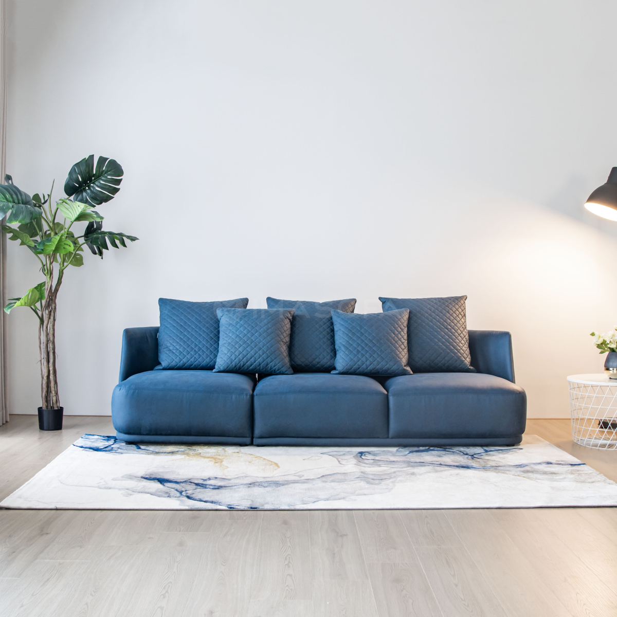 Sofa băng Rimini da bò nhân tạo màu xanh dương