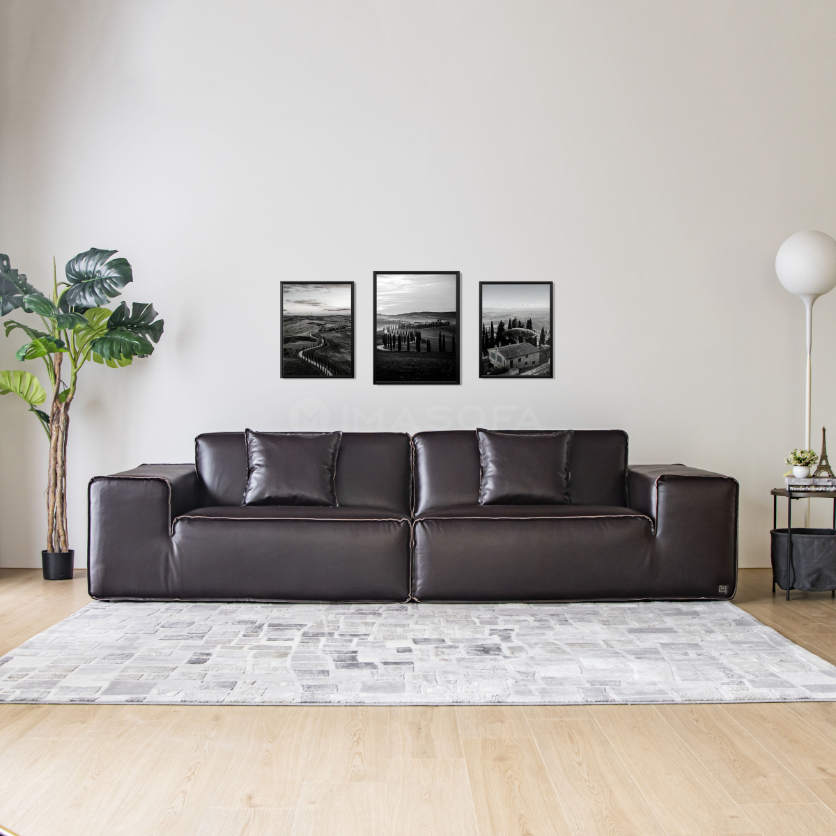 Sofa băng Rome da bò tự nhiên màu nâu