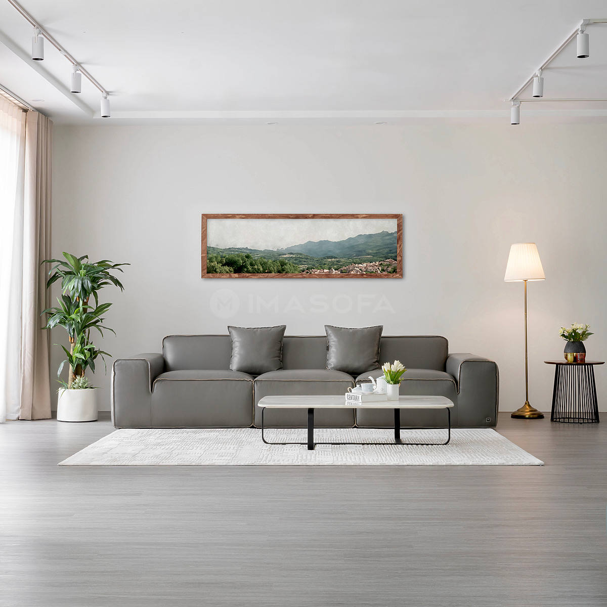 Sofa băng Rome da bò tự nhiên màu xám đậm