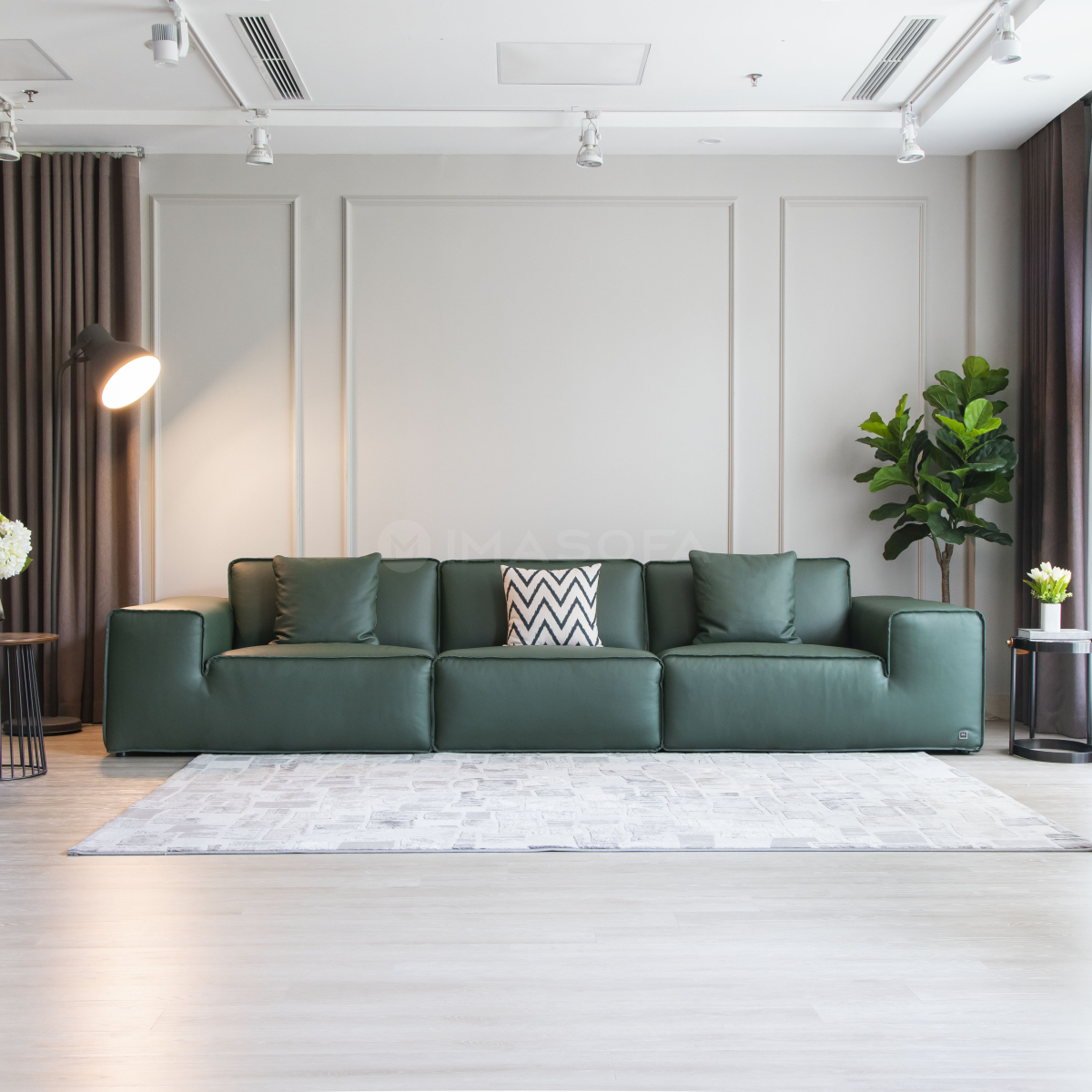 Sofa băng Rome da bò tự nhiên màu xanh lá