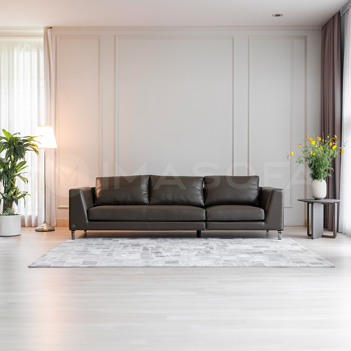 Sofa băng Royal da bò tự nhiên màu nâu