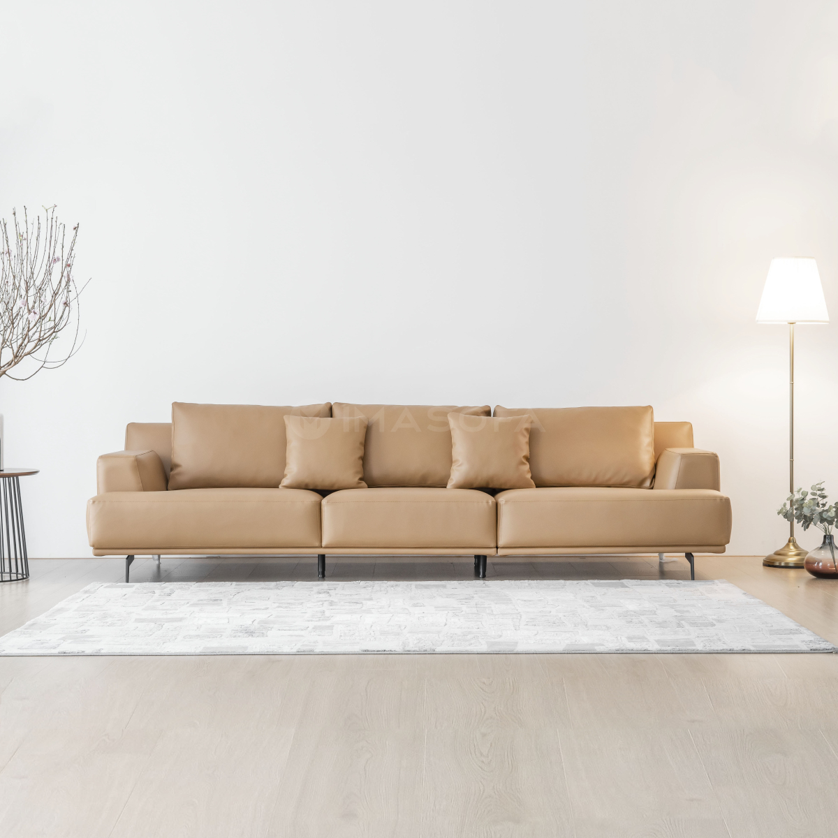 Sofa băng Trio da bò nhân tạo màu da bò