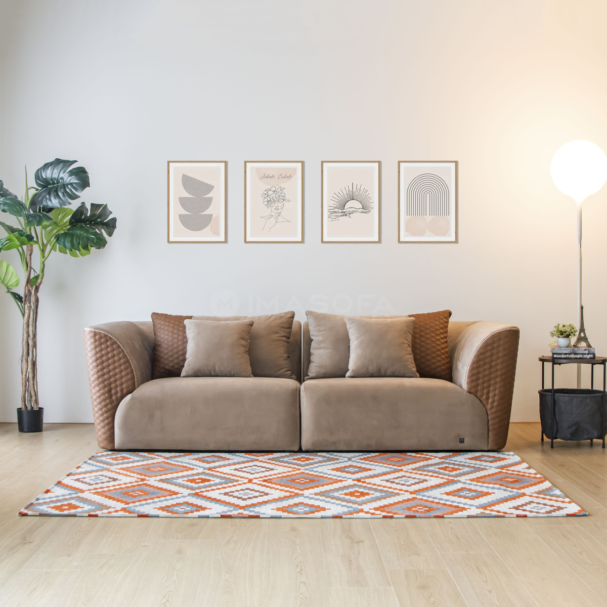 Sofa băng Verona da bò nhân tạo màu nâu