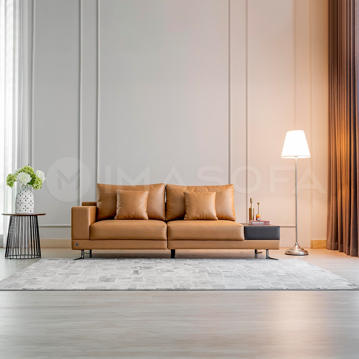 Sofa băng White da bò nhân tạo màu da bò