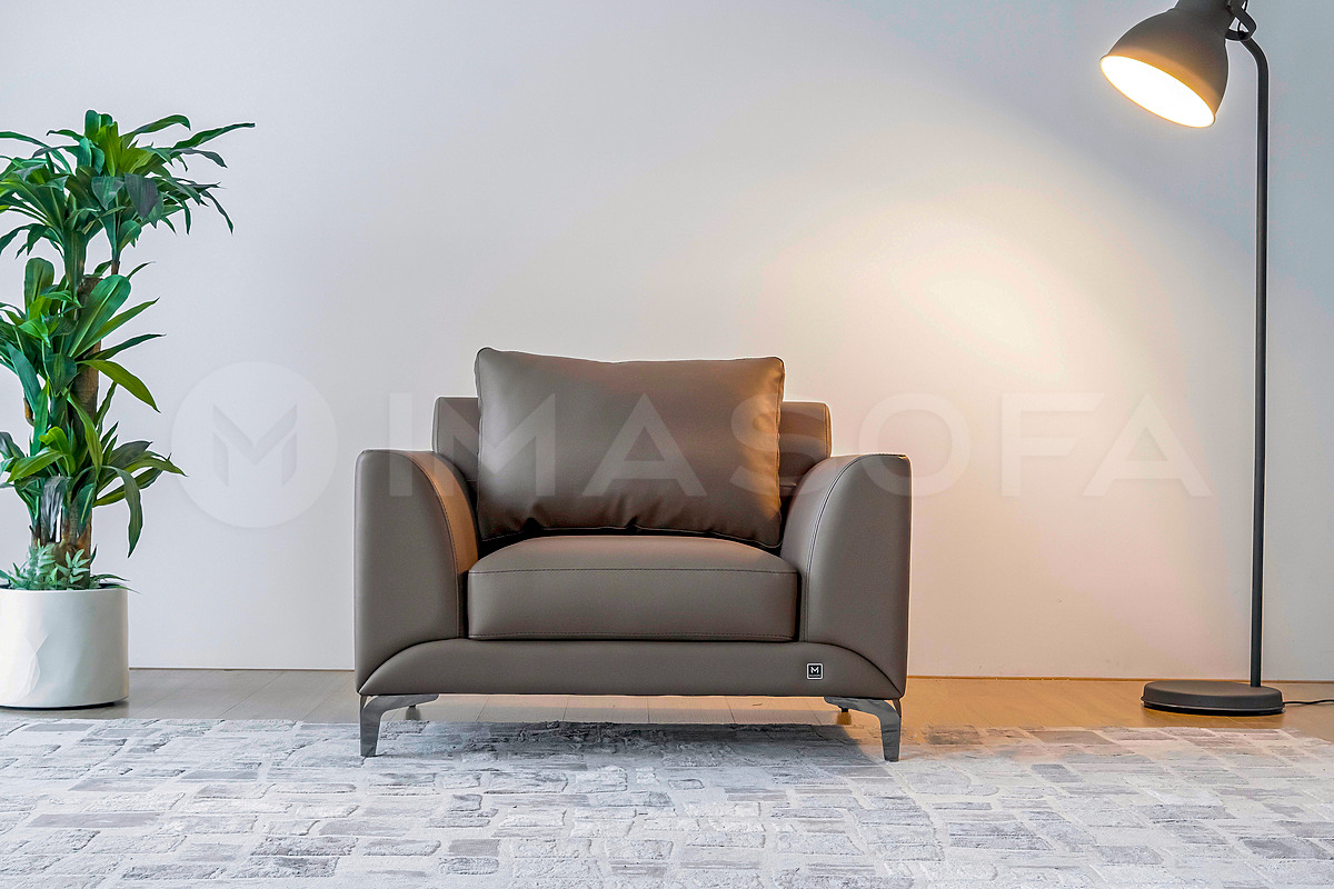 Sofa đơn Famigo da bò nhân tạo màu nâu