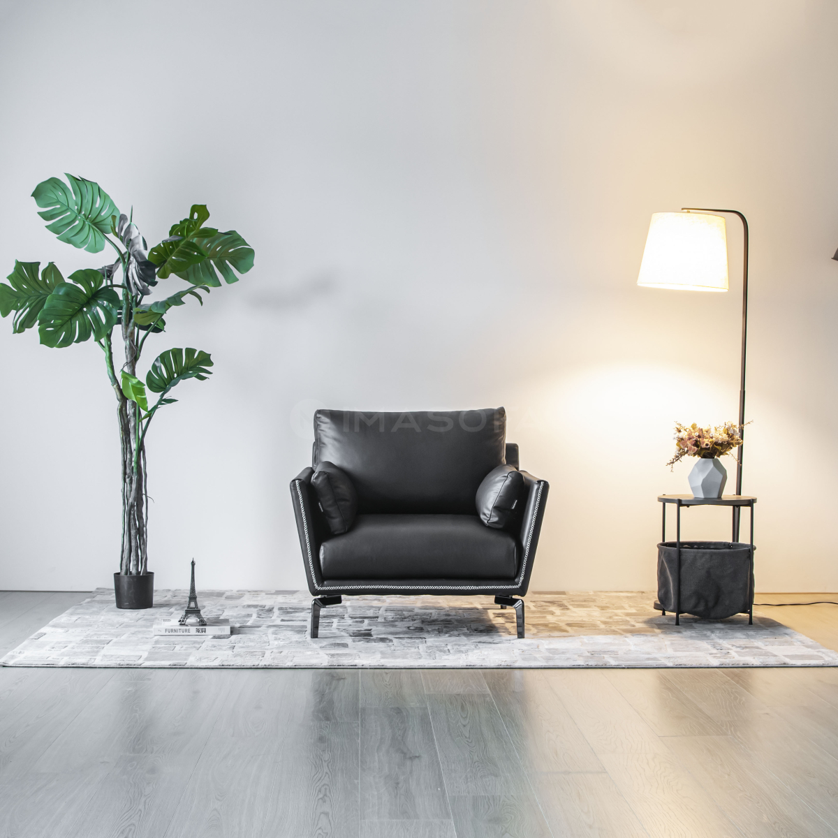 Sofa đơn Napoli da bò tự nhiên màu đen