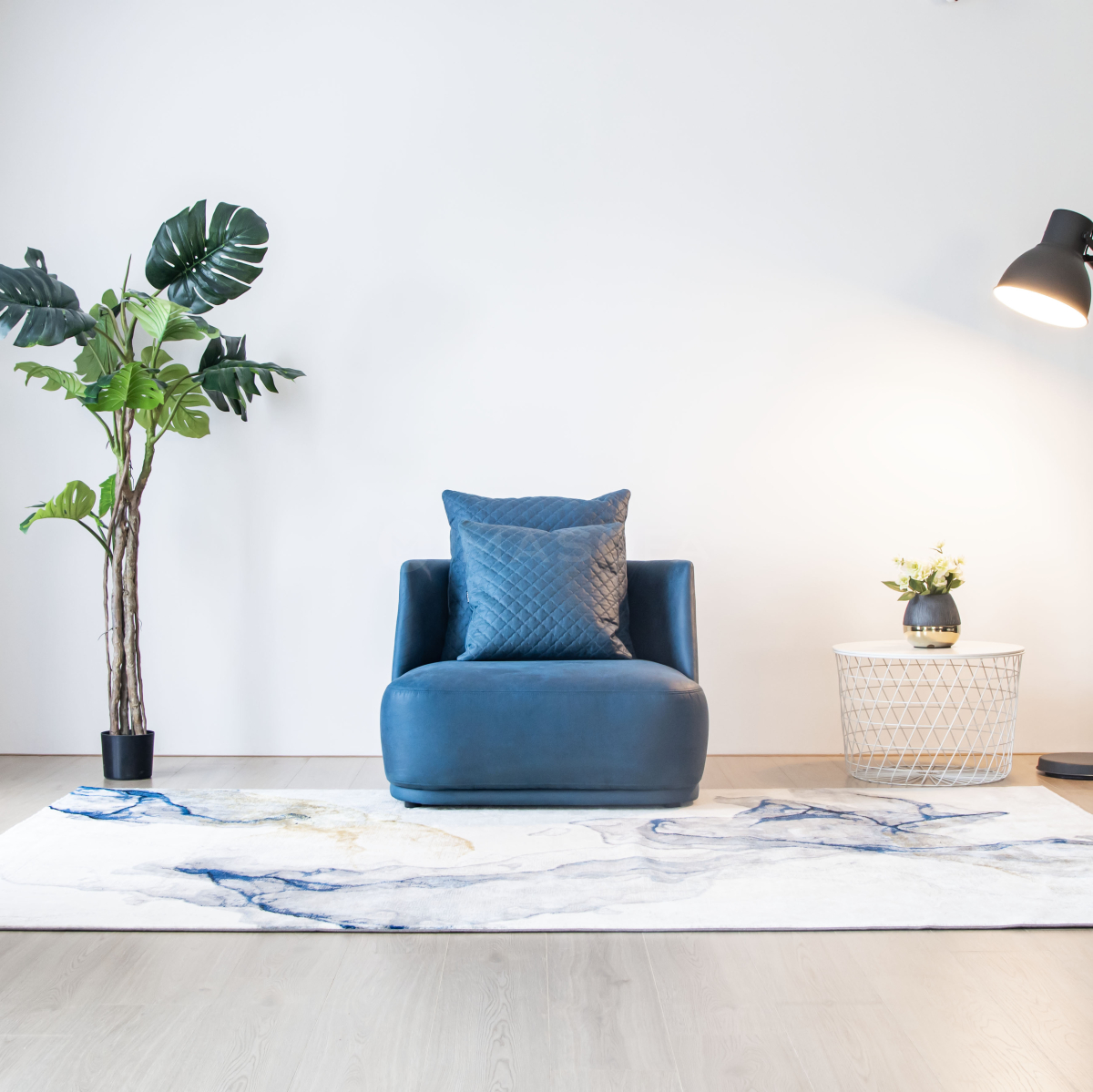 Sofa đơn Rimini da bò nhân tạo màu xanh dương