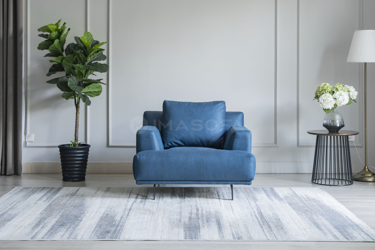 Sofa đơn Trio da bò nhân tạo màu xanh dương