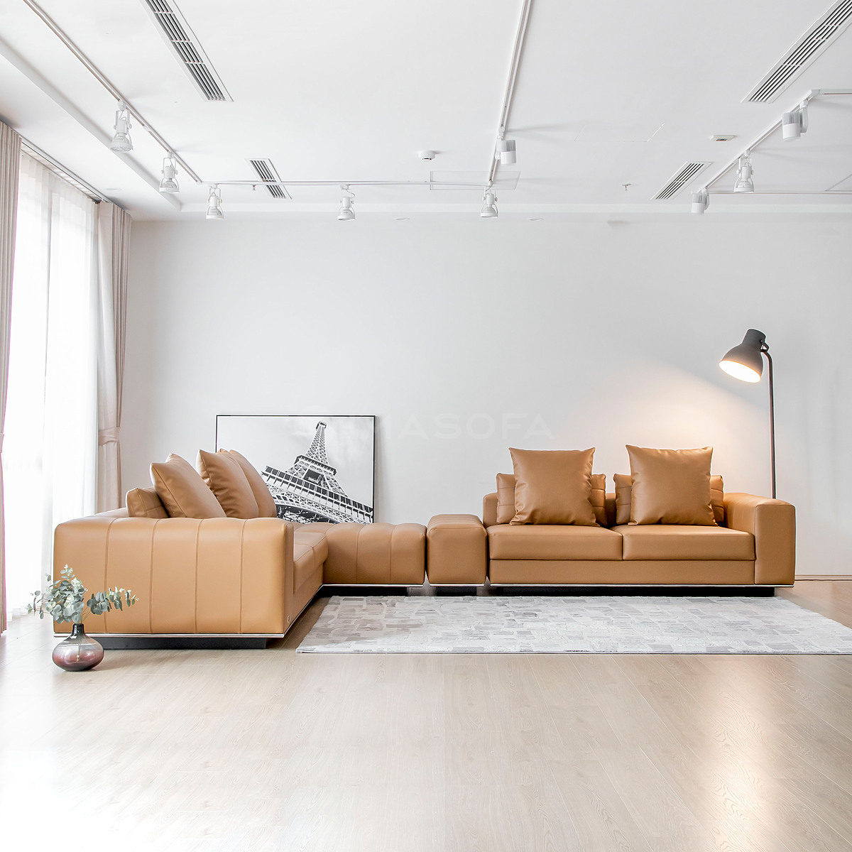 Sofa góc L Libero da bò nhân tạo màu da bò