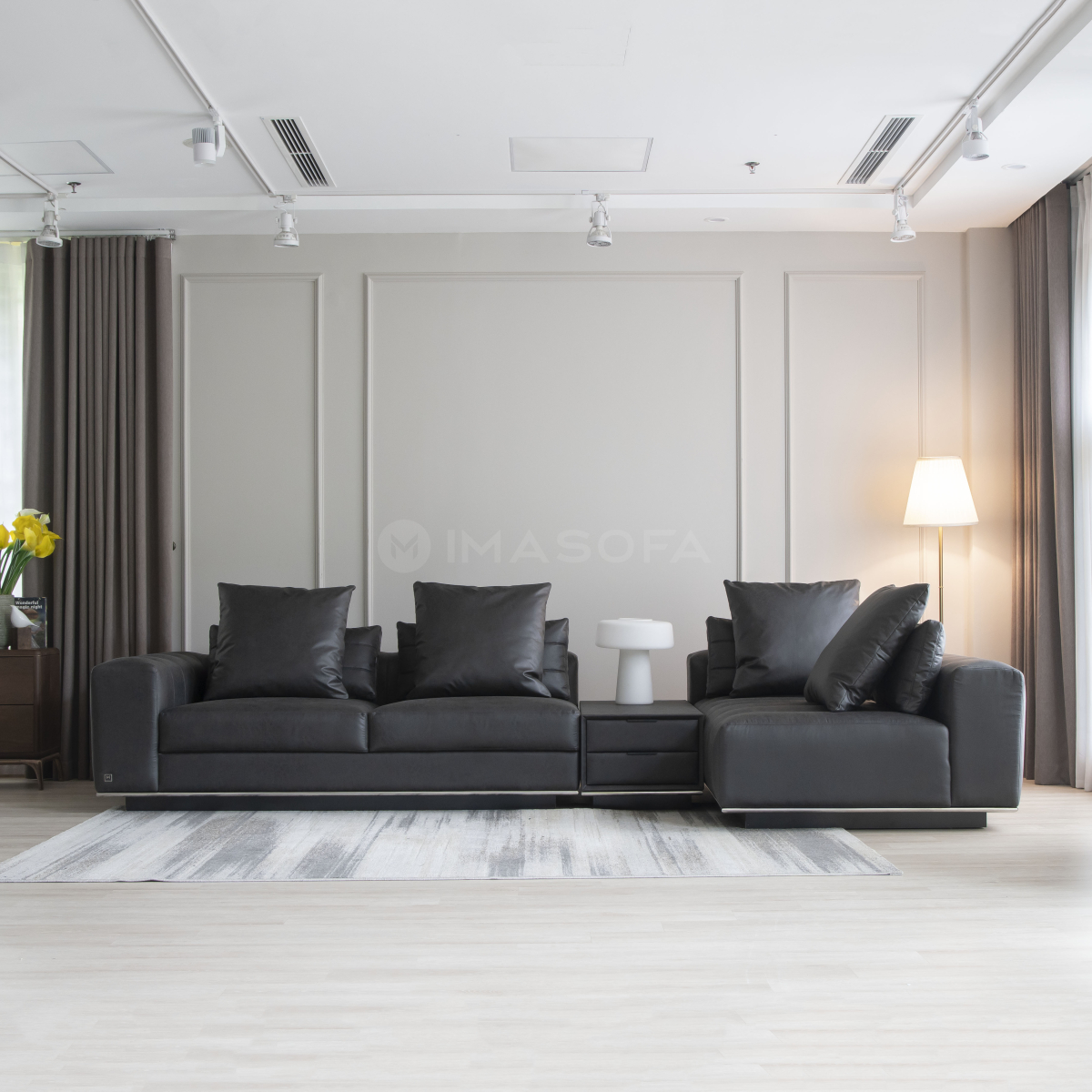 Sofa góc L Libero da bò nhân tạo màu đen