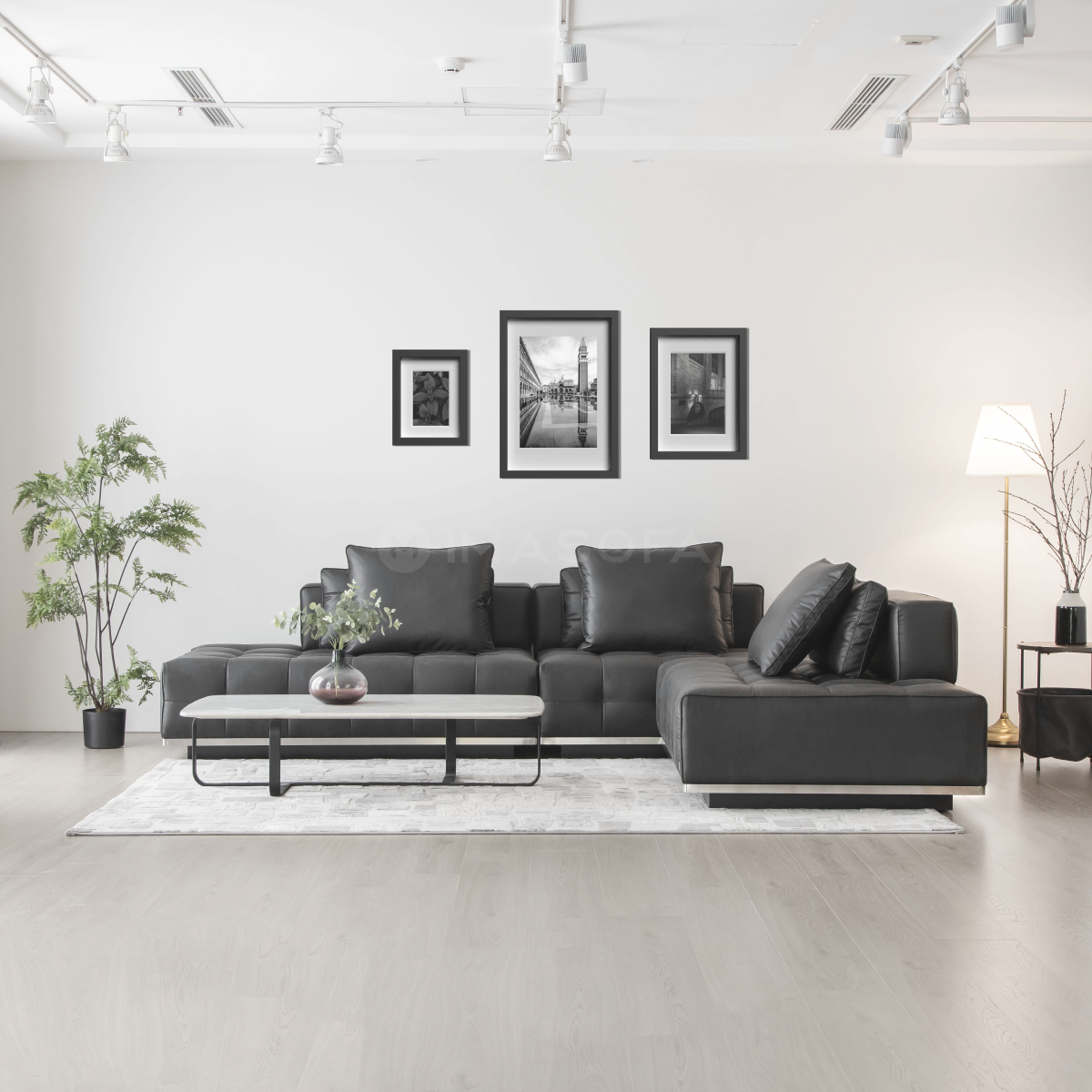 Sofa góc L Lumio da bò nhân tạo màu xám đậm