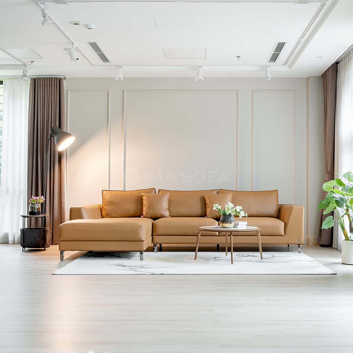 Sofa góc L Royal da bò nhân tạo màu da bò