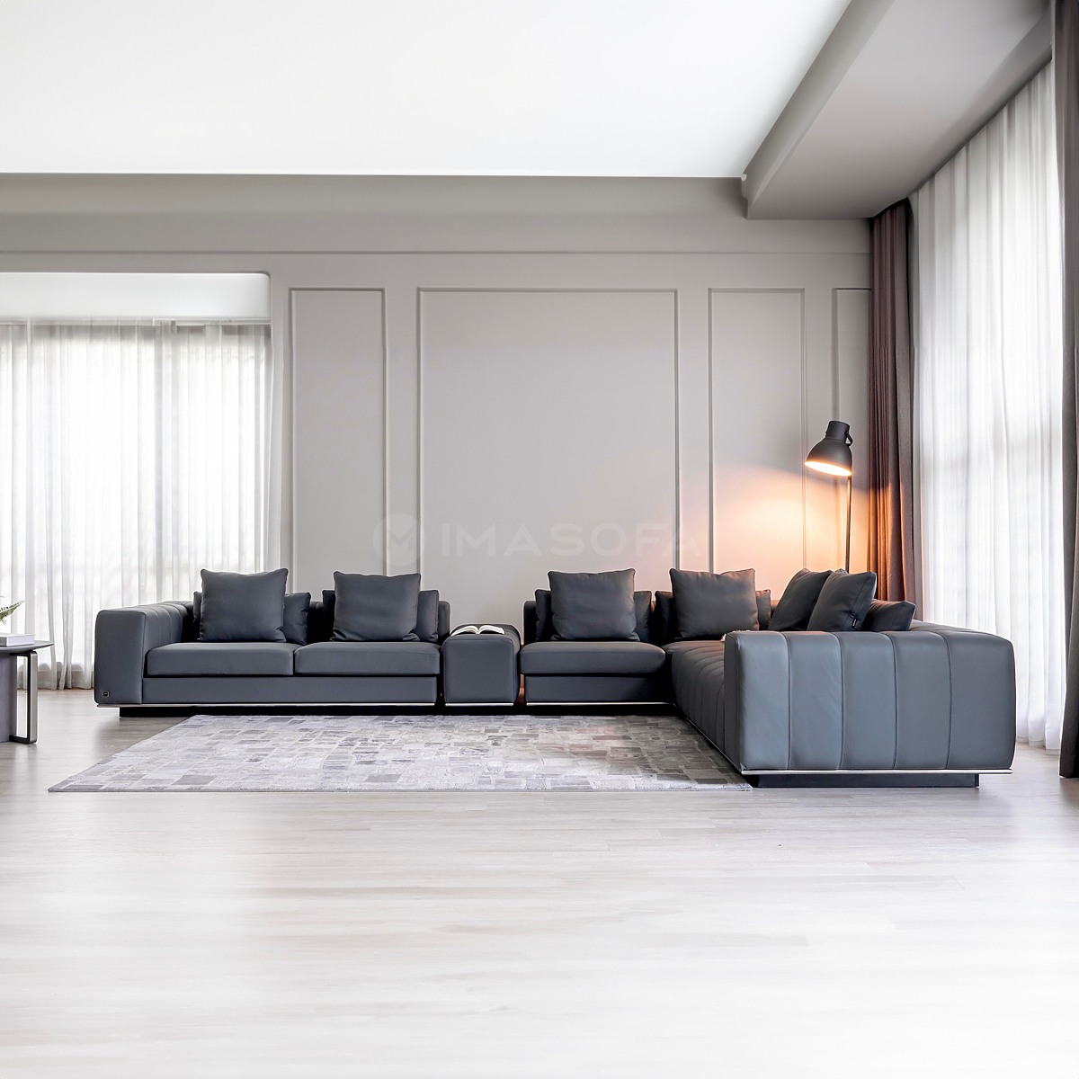 Sofa modul Libero da bò tự nhiên màu xám đậm