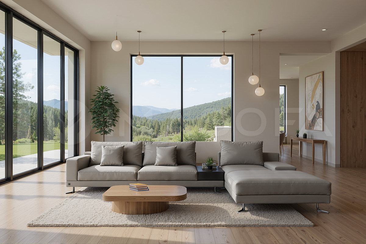 White - Sofa góc L da nhân tạo